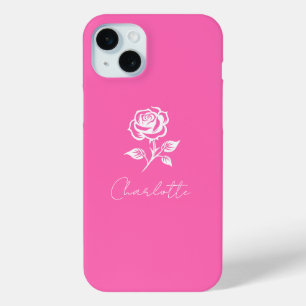 Modern Elegant Hot Pink And Rose Custom Name iPhone 15 Mini Case