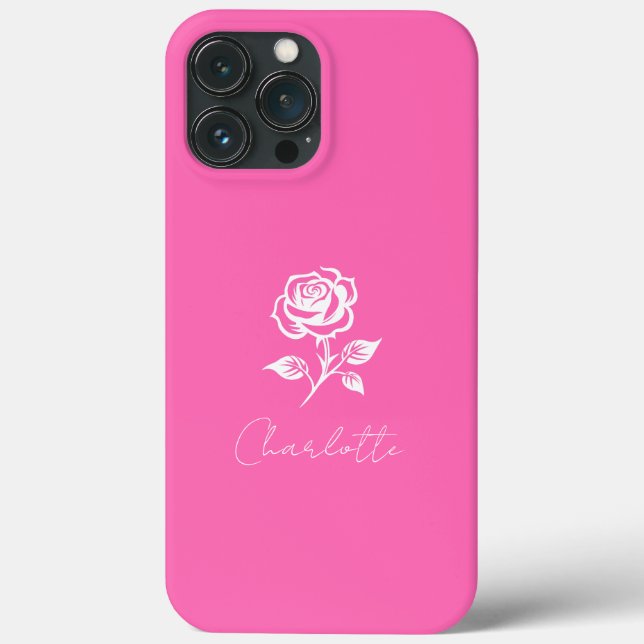 Modern Elegant Hot Pink And Rose Custom Name Case-Mate iPhone Case (Back)