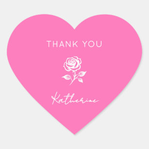 Modern Elegant Hot Pink And Rose Custom Name Heart Sticker