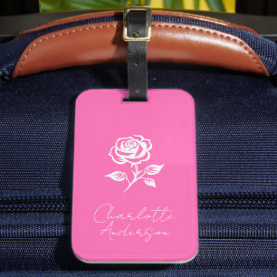 Modern Elegant Hot Pink And Rose Custom Name Luggage Tag