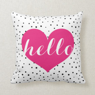 Modern Elegant Hot Pink & Black Hello Heart Custom Throw Pillow