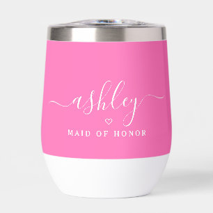 Modern Elegant Hot Pink Maid Of Honour Custom Name