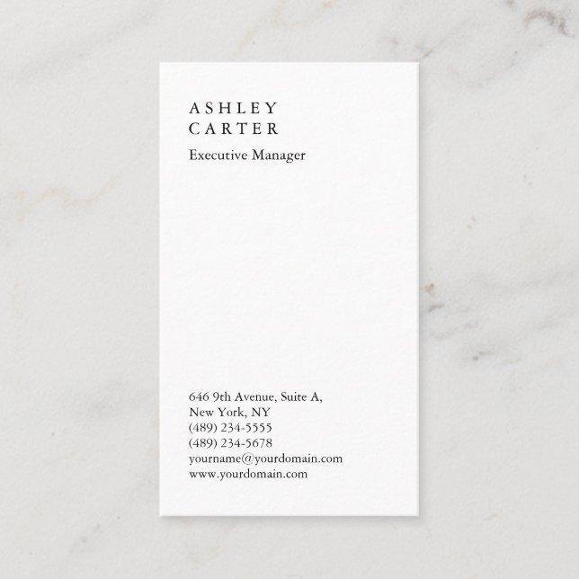 Modern elegant impressive white plain manager business card (Front)