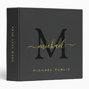 Modern Elegant Initial Monogram Black & Gold Text Binder