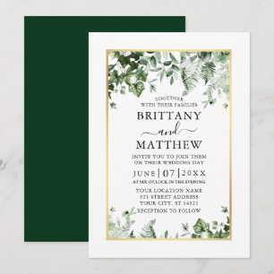 Modern Elegant Ivy Sage Greenery Gold Wedding Invitation
