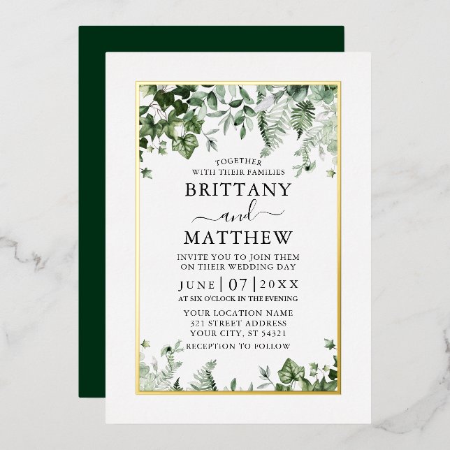 Modern Elegant Ivy Sage Greenery Wedding Gold (Front/Back)