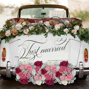 Modern Elegant Just Married Mr and Mrs Wedding Car Banner
