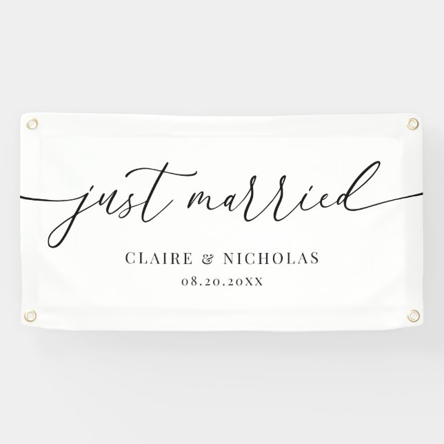 Modern Elegant Just Married Wedding Car Banner (Horizontal)