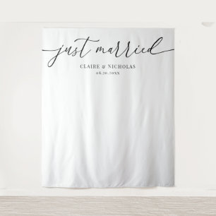Modern Elegant Just Married Wedding Photo Backdrop Tapestry