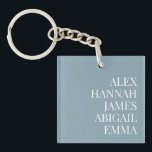 Modern Elegant Kids Names Personalized Family Keychain<br><div class="desc">Create your own personalized keychain featuring family or kids names in elegant typography on blue colour background. Great gift idea for grandma featuring grandkids names.</div>