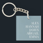 Modern Elegant Kids Names Personalized Family Keychain<br><div class="desc">Create your own personalized keychain featuring family or kids names in elegant typography on blue colour background. Great gift idea for grandma featuring grandkids names.</div>