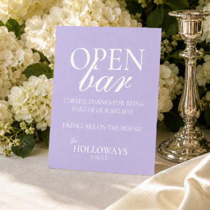 Modern Elegant Lavender Open Bar Wedding Pedestal Sign