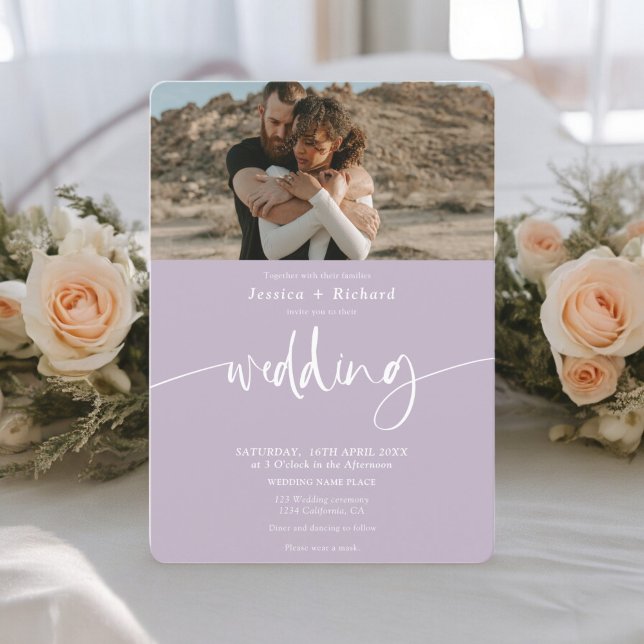 Modern elegant lavender wedding script photos invitation (Modern elegant lavender wedding script photos invitation)