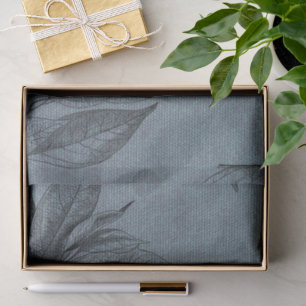 Modern Elegant Leaf Pattern On Deep Teal Fabric Tissue Paper