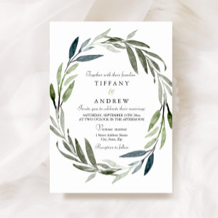 Modern Elegant Leaf Wreath Wedding Invitation