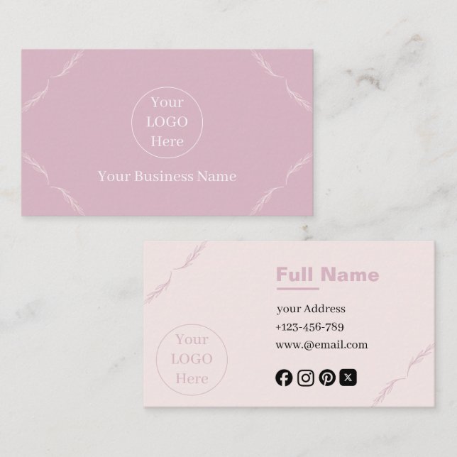 Modern Elegant leaves Blush Pink Business Card (Front/Back)