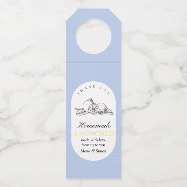 Modern Elegant Lemons Limoncello Wedding Bottle  Tag (Front)