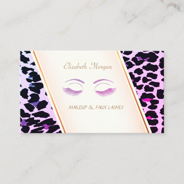 Modern  Elegant,Leopard Print,Glitter Lashes Business Card (Front)