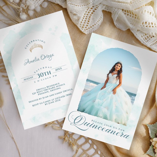 Modern Elegant Light Blue Quinceanera Photo Invitation (Creator Uploaded)