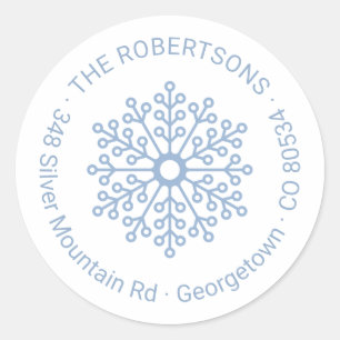 Modern Elegant Light Blue Snowflake Return Address Classic Round Sticker