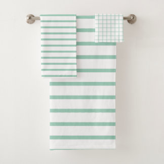 Modern Elegant Light Green Check Pattern Bath Towel Set