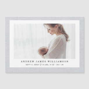 Modern Elegant Linen Texture Baby Boy Photo Birth