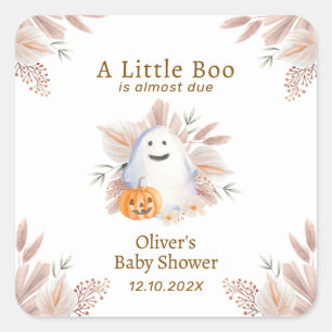 Modern Elegant Little Boo Boho Ghost Baby Shower  Square Sticker
