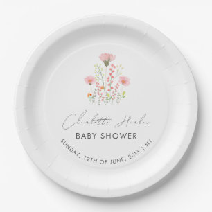 Modern Elegant Little Wildflowers Baby Shower Paper Plate