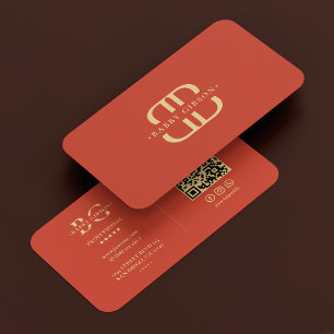 Modern Elegant Logo B Monogram Orange Business Card