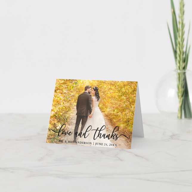 Modern Elegant Love and Thanks | Wedding Note Card (Front)