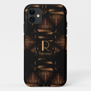Modern Elegant Luxurious Black and Gold Monogram iPhone 11 Case