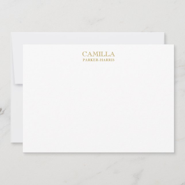 Modern Elegant Luxury Gold Personal Stationery Card (Front)