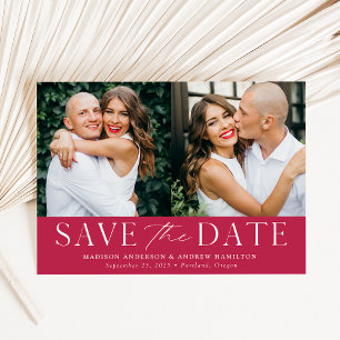 Modern Elegant Magenta 2 Photo Save The Date