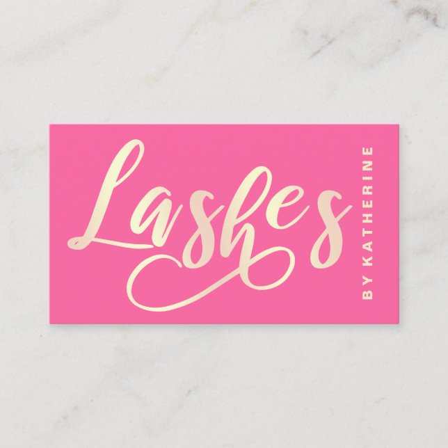 Modern elegant magenta pink gold lashes extension business card (Front)