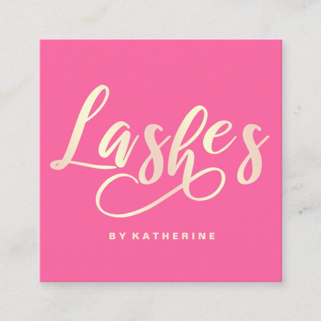 Modern elegant magenta pink gold lashes extension square business card (Front)