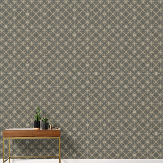 Modern Elegant Mandala Flower Pattern Green Wallpaper (Hallway)