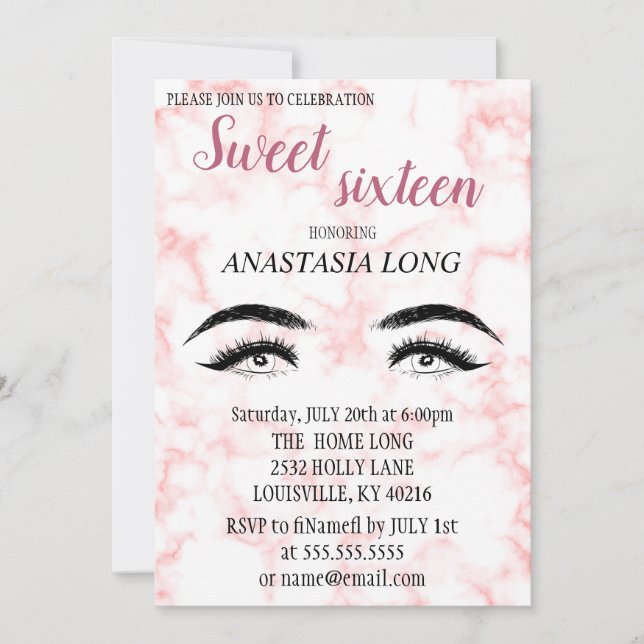 Modern, Elegant Marble, Faux Lashes Save The Date (Front)