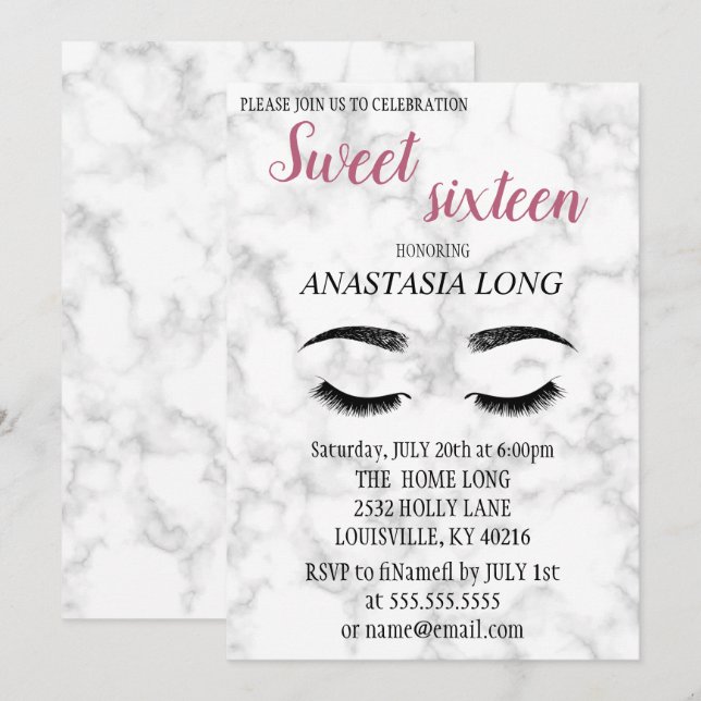 Modern, Elegant Marble, Faux Lashes Save The Date (Front/Back)