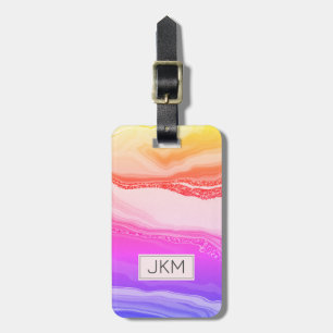 Modern Elegant Marble Glitter monogrammed Name  Luggage Tag