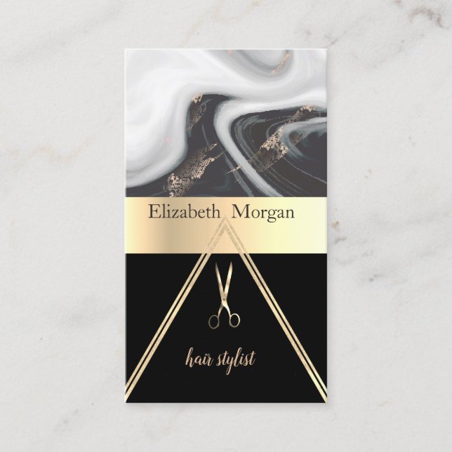 Modern Elegant  Marble Gold Black,Scissors Business Card (Front)