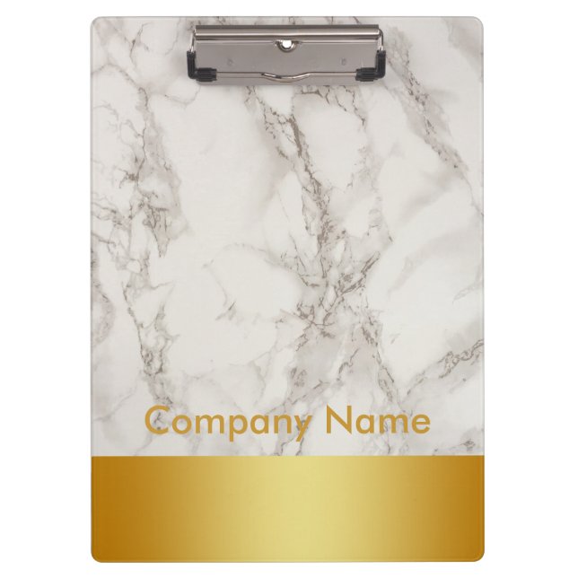 Modern Elegant Marble Gold Faux Foil Company Logo Clipboard (Front)