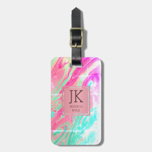 Modern Elegant Marble Pink Metal Monogrammed Name  Luggage Tag