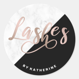 Modern elegant marble & rose gold lashes extension classic round sticker