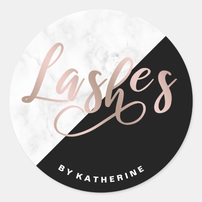 Modern elegant marble & rose gold lashes extension classic round sticker (Front)
