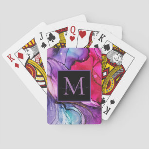 Modern Elegant Marbled Monogram Name Playing Cards