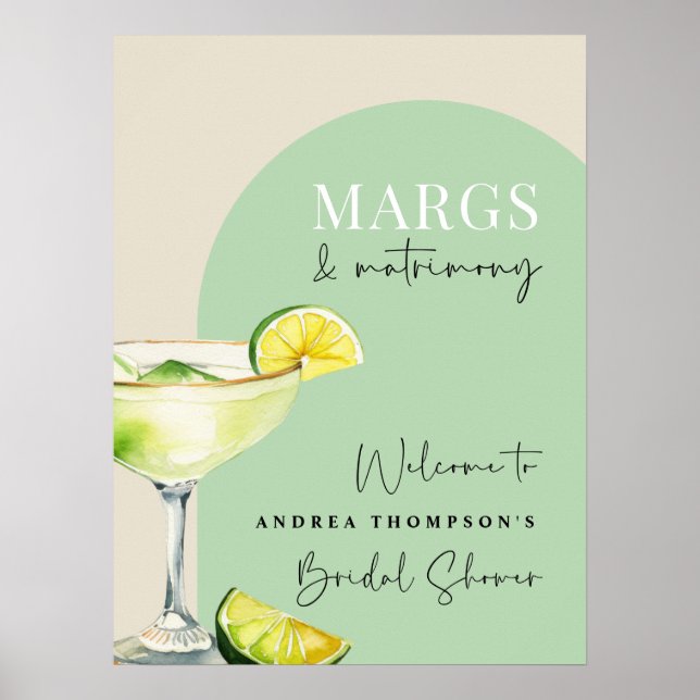 Modern Elegant Margs and Matrimony Bridal Shower Poster (Front)