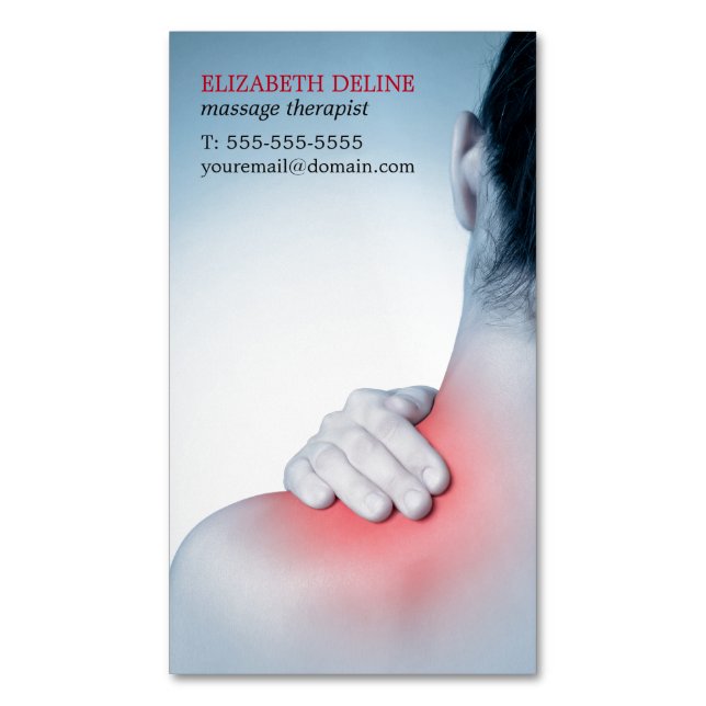 Modern Elegant Massage Therapist Woman's Back Magnetic Business Card (Front Vertical)