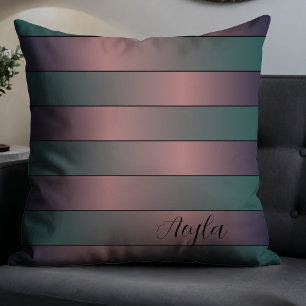 Modern Elegant Mauve And Teal Monogram Stripes Throw Pillow