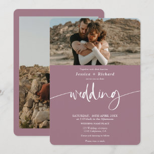 Modern elegant mauve wedding script photos invitation