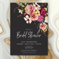 Modern Elegant Meadow Floral Black Bridal Shower